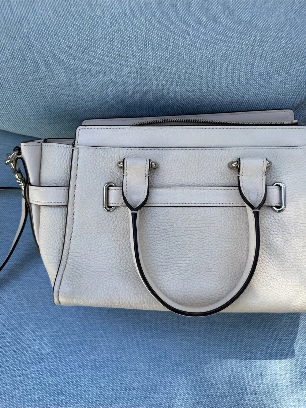 White Leather Satchel Handbag with Removable Strap